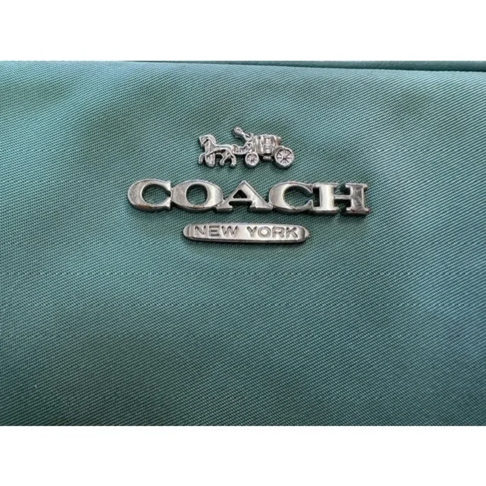 Coach New York Teal Nylon and Leather Cosmetic Case Makeup Bag Pouch